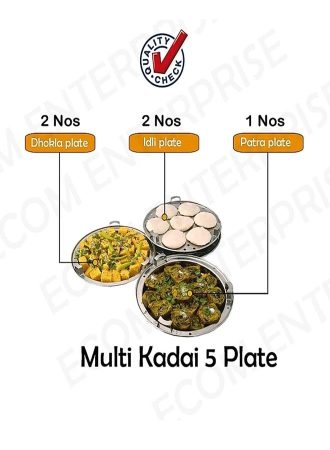 Silvester Stainless Steel Multi Kadai Idli cooker steamer with Copper Bottom All-in-One Big Size dhokla cooker | 5 Plate 2 Idli | 2 Dhokla | 1 Patra | Momo steamer | 3 in 1 | Idli maker steamer - Image 4